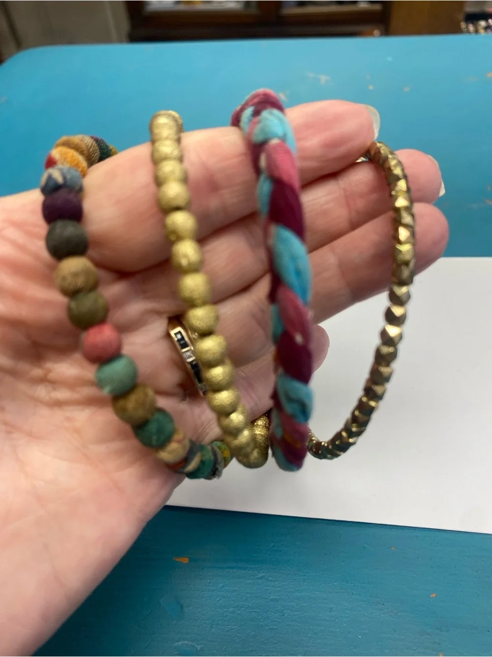 Wrap around Multicolor Bead & Braided Gold Accent Bracelet Set